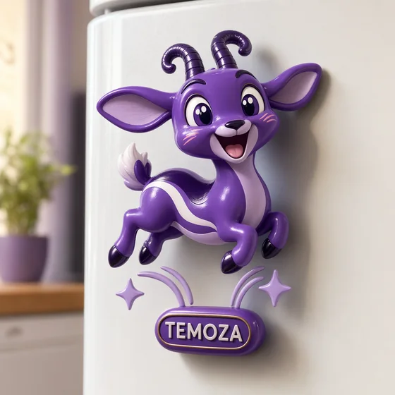 A purple Temo springbok character