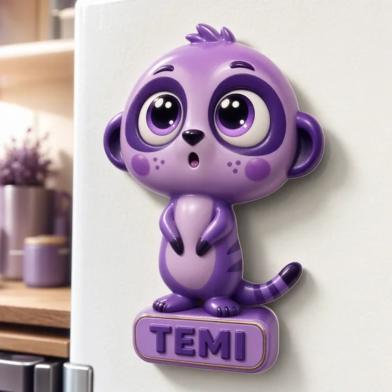 A purple Temo meerkat character