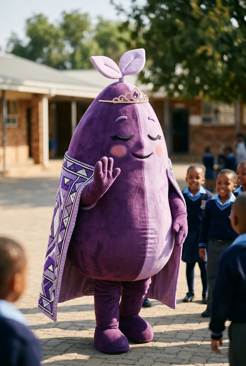 Temali, the Temo seed mascot, waving at a school open day
